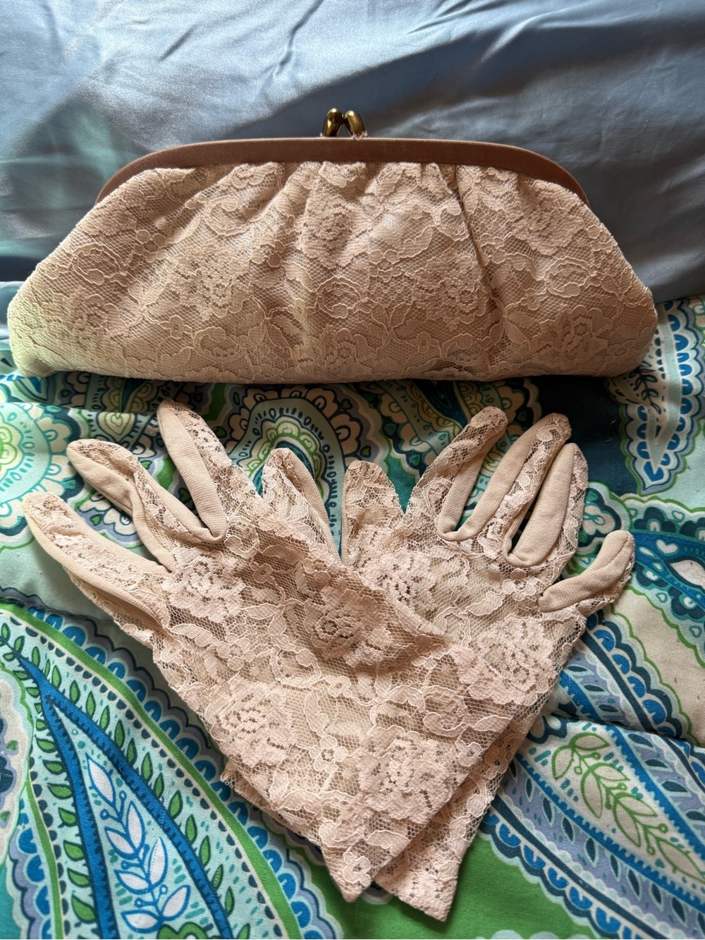 Vintage Lace Clutch and Gloves Set in Blush